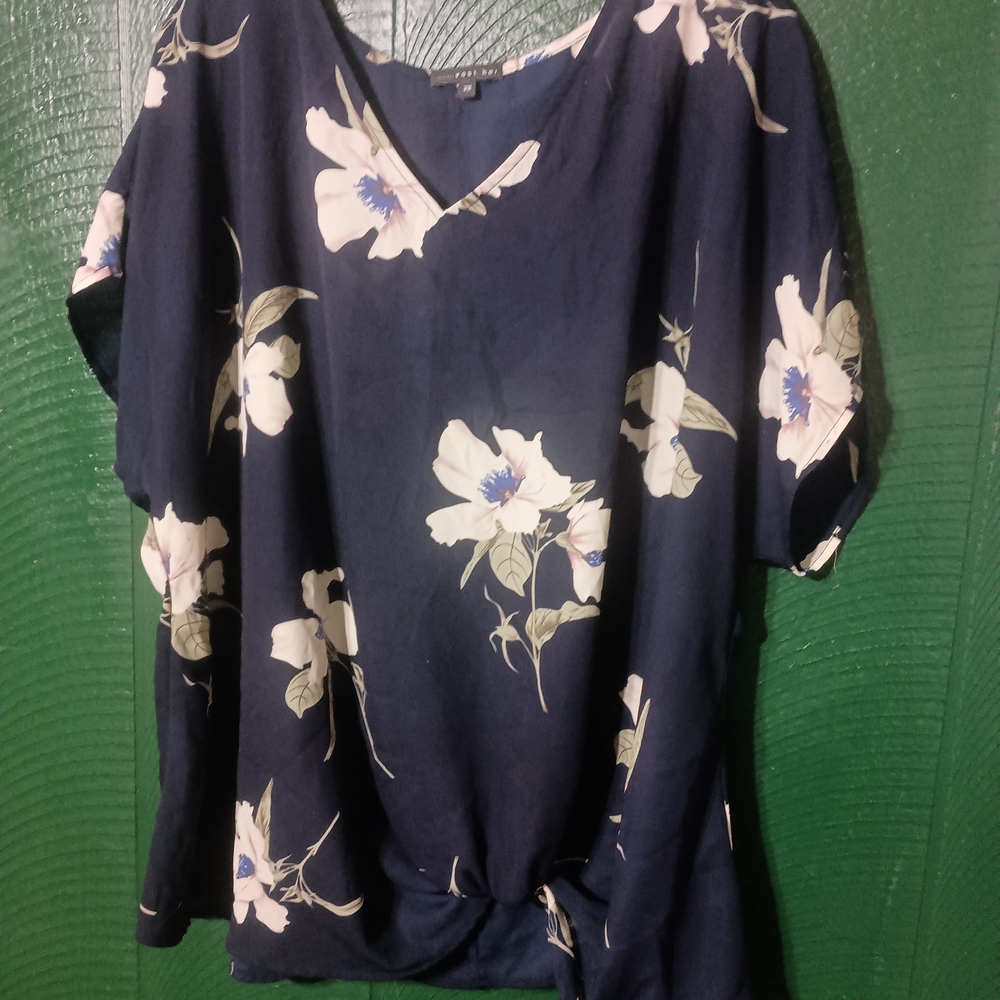 West Kei Navy Floral Sheer Blouse